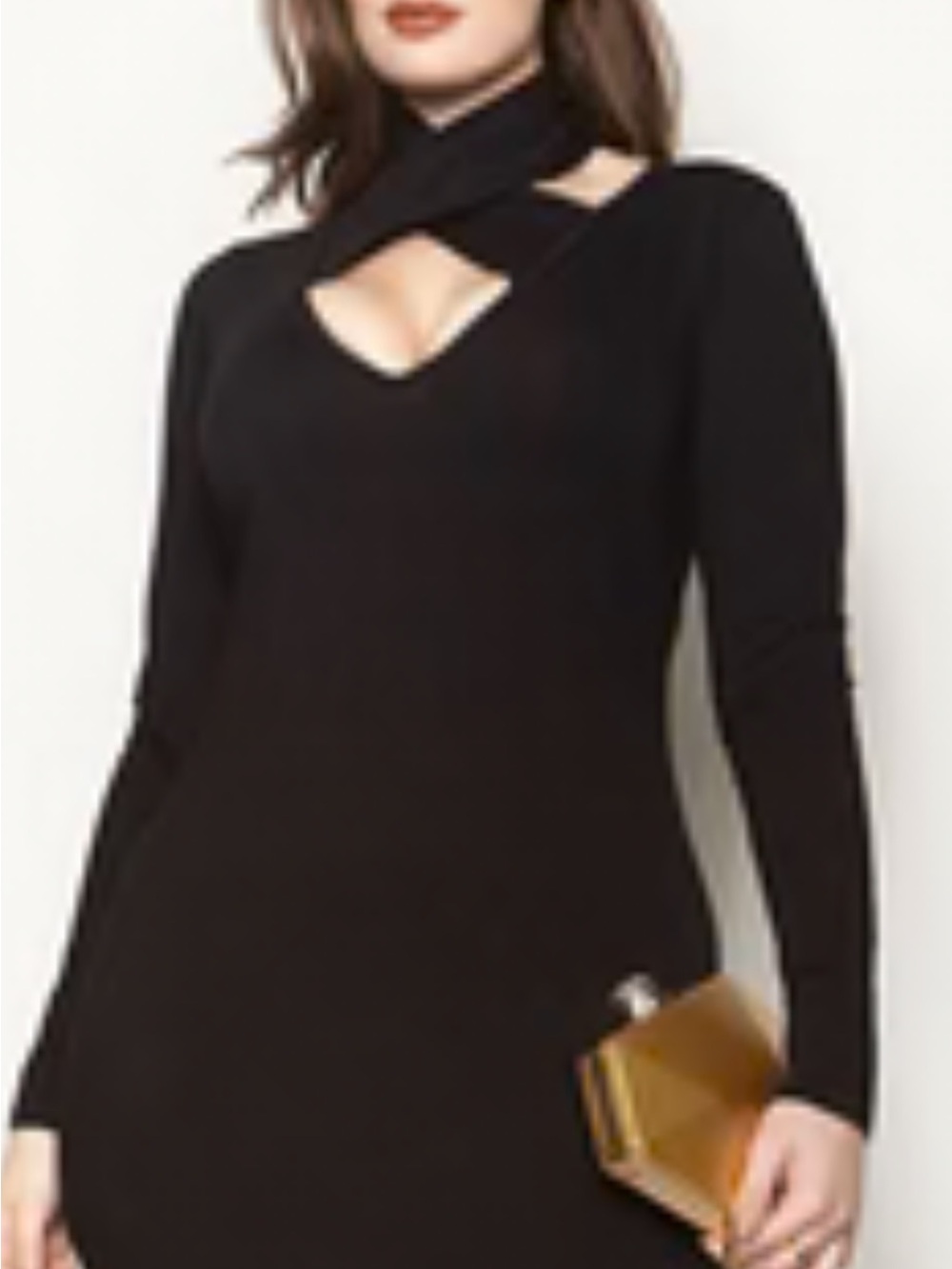 Rebdolls Black Crisscross Cutout Turtleneck fitted Cotton Dress